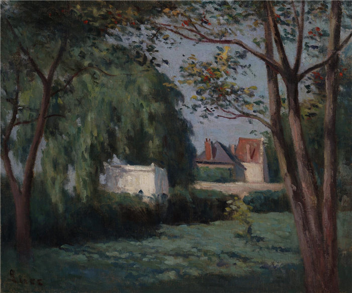 马克西米连·卢斯（ Maximilien Luce），法国人，1858–1941 年-三房三树的乡村风光