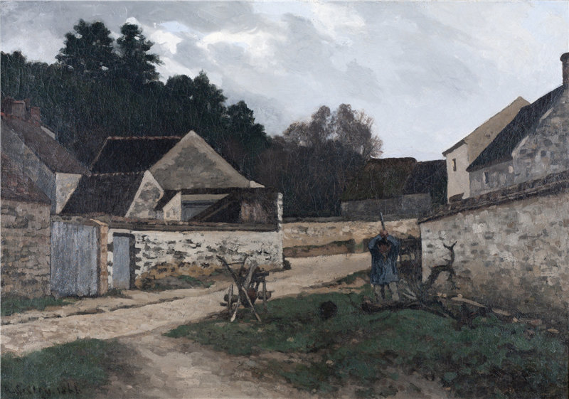 阿尔弗雷德·西斯莱(Alfred Sisley)-Rue de village à Marlotte(马洛特村街),1866 年油画 法国