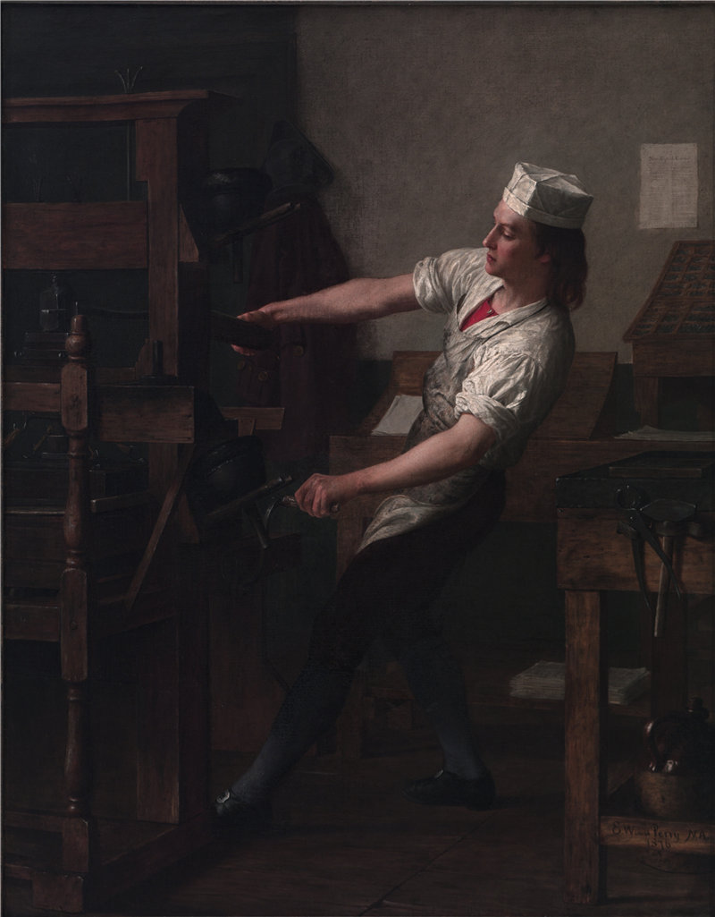 伊诺克·伍德·佩里(Enoch Wood Perry-年轻的富兰克林在新闻界，1876 美国油画