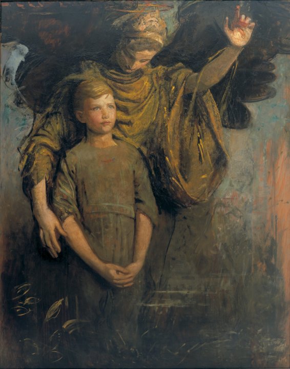 雅培·汉德森·塞耶（Abbott Handerson Thayer）-男孩和天使, 1918油画