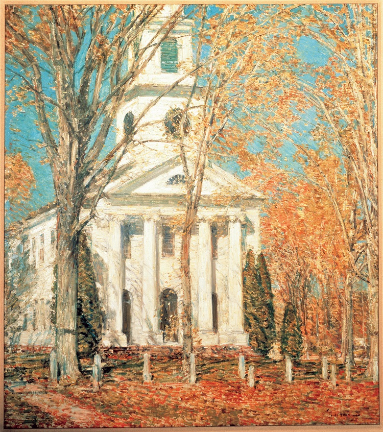 柴尔德·哈萨姆（Childe Hassam）-康涅狄格州老莱姆教堂，1905 年 美国油画