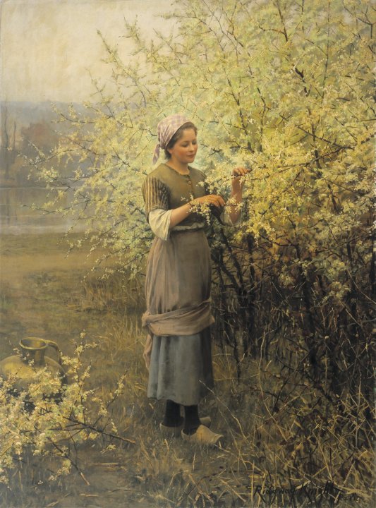 里奇维·奈特（Ridgway Knight）-春天，1890年油画 美国