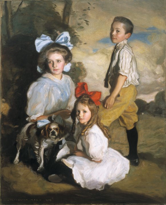 哈灵顿曼（Harrington Mann）-三个诺克斯孩子的肖像，1909 年油画 苏格兰