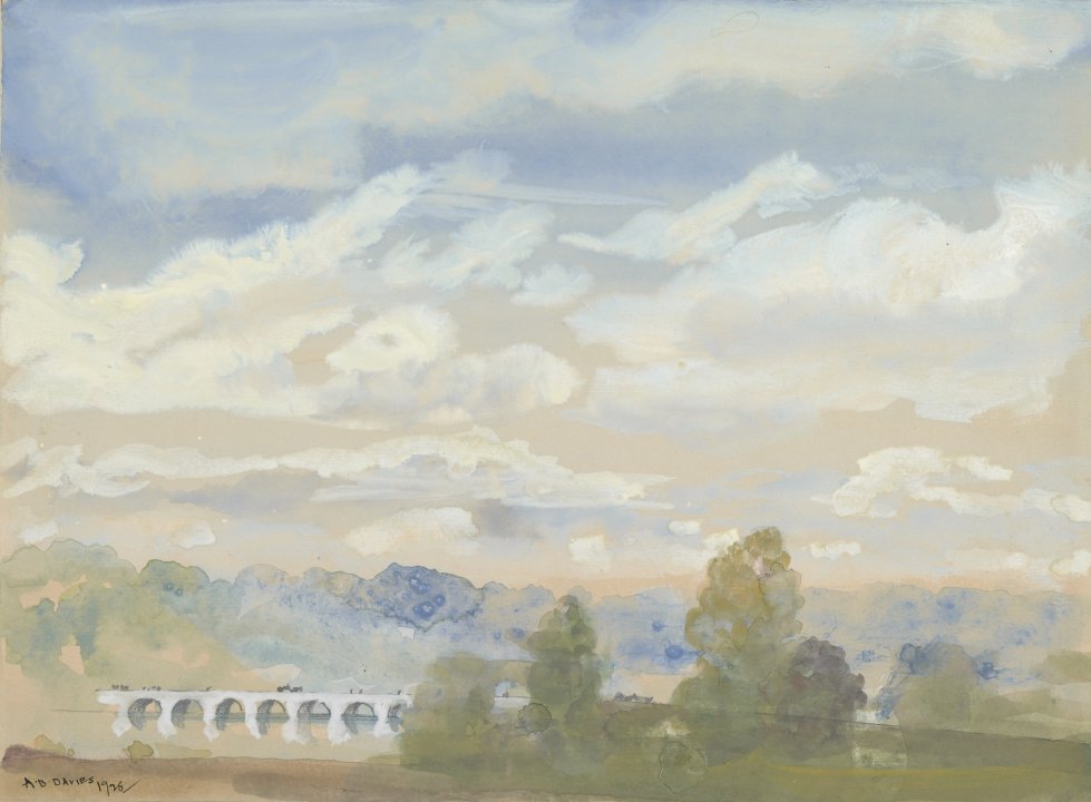阿瑟·鲍文·戴维斯（Arthur Bowen Davies）-有云的风景, 1925年水彩 美国