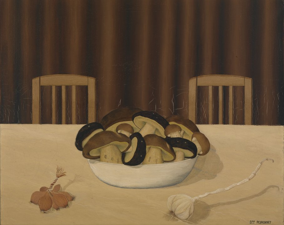 多米尼克·保罗·佩罗内特（Dominique Paul Peyronnet）-碗里的蘑菇，1935年油画 法国