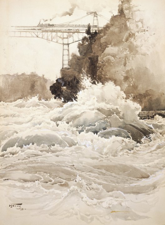哈里·芬恩（Harry Fenn）-惠而浦急流, 1893年水彩 美国