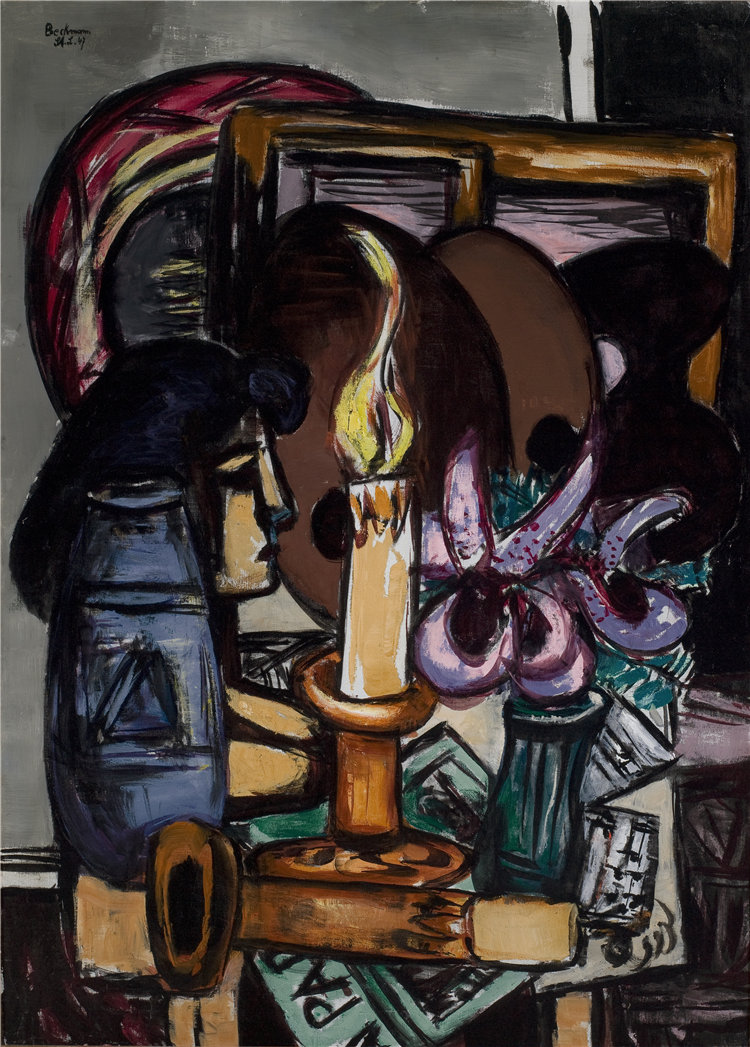马克斯·贝克曼（Max Beckmann, German），德国人，1884–1950 年-有两个大蜡烛的静物油画
