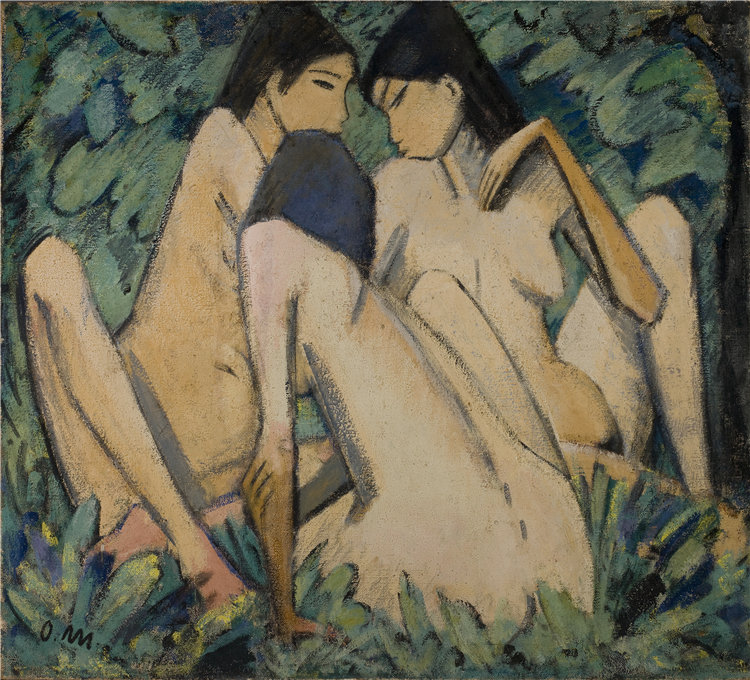 奥托·穆勒（Otto Mueller），德国画家，1874–1930 年-树林里的三个女人油画