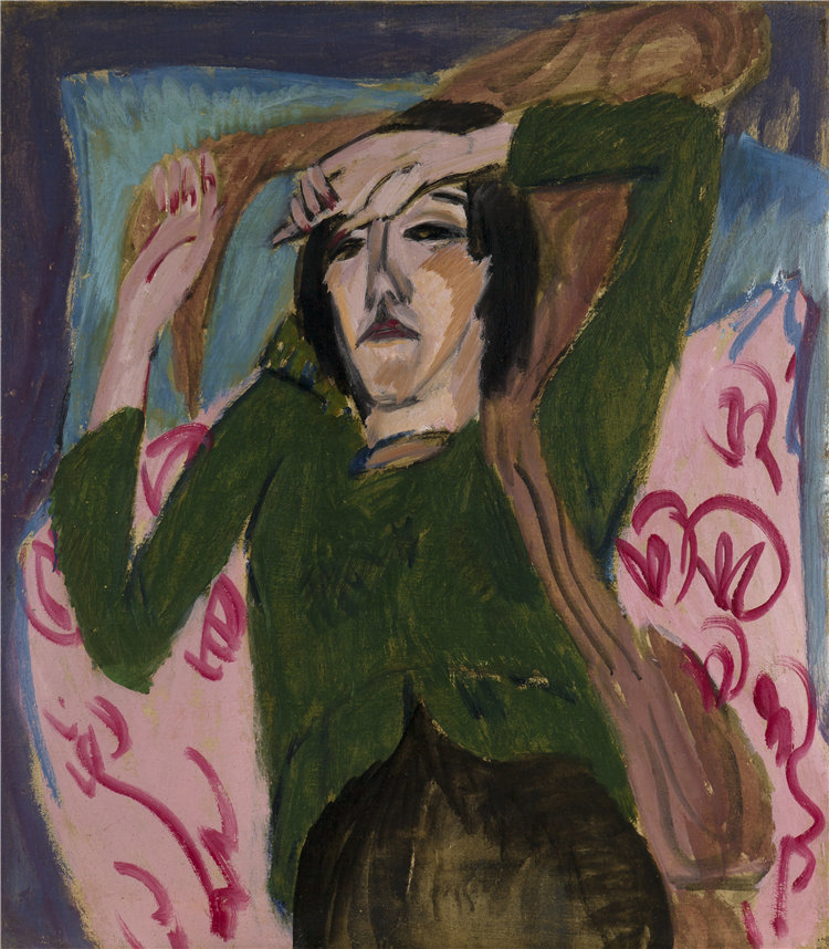 恩斯特·路德维希·基希纳（Ernst Ludwig Kirchner），德国人，1880–1938 年-穿绿色上衣的女人油画