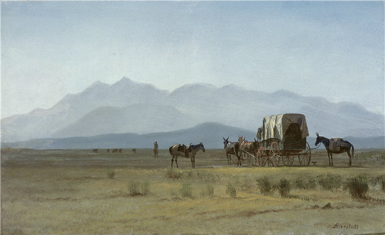 阿尔伯特·比尔施塔特(Albert Bierstadt),美国,1830–1902 年-落基山脉的测量员马车油画