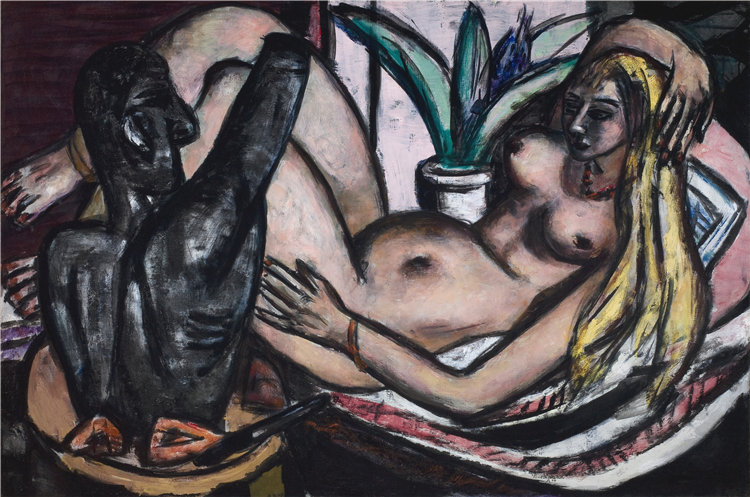 马克斯·贝克曼（Max Beckmann, German），德国人，1884–1950 年-工作室（女性裸体和雕塑）油画