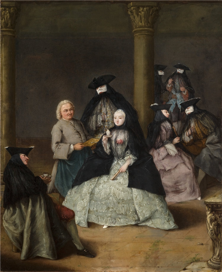 彼得·隆吉(Pietro Longhi),意大利人,1700–1785年-院子里的蒙面派对油画