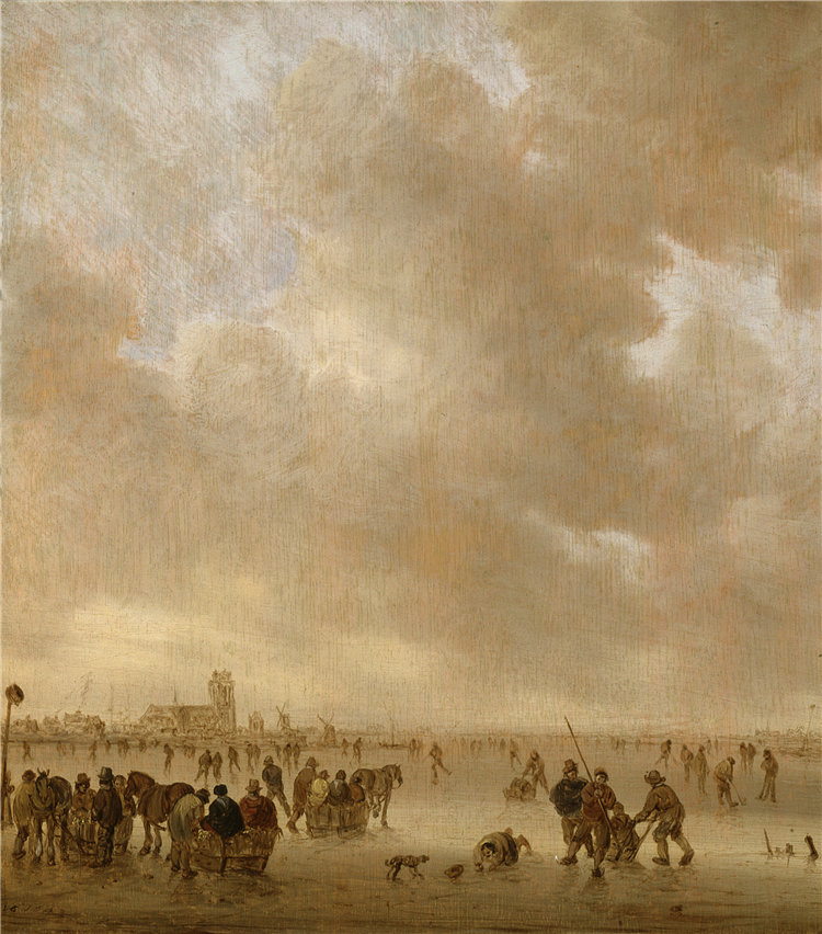 荷兰画家扬·范·高恩(Jan van Goyen)，荷兰人，1596–1656 年-在多德雷赫特附近的冰上油画