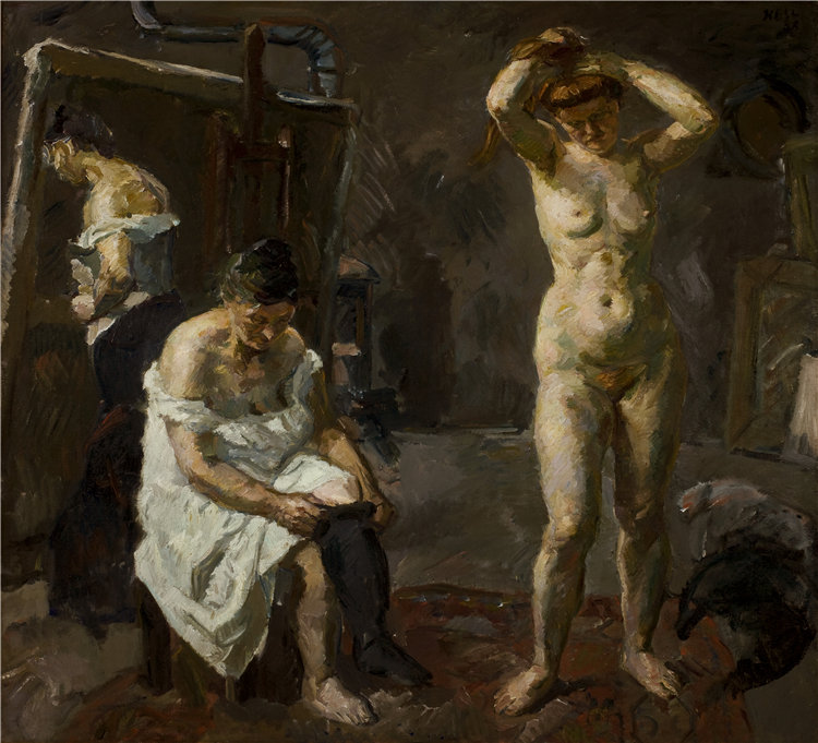 马克斯·贝克曼（Max Beckmann, German），德国人，1884–1950 年-工作室里的三个女人油画