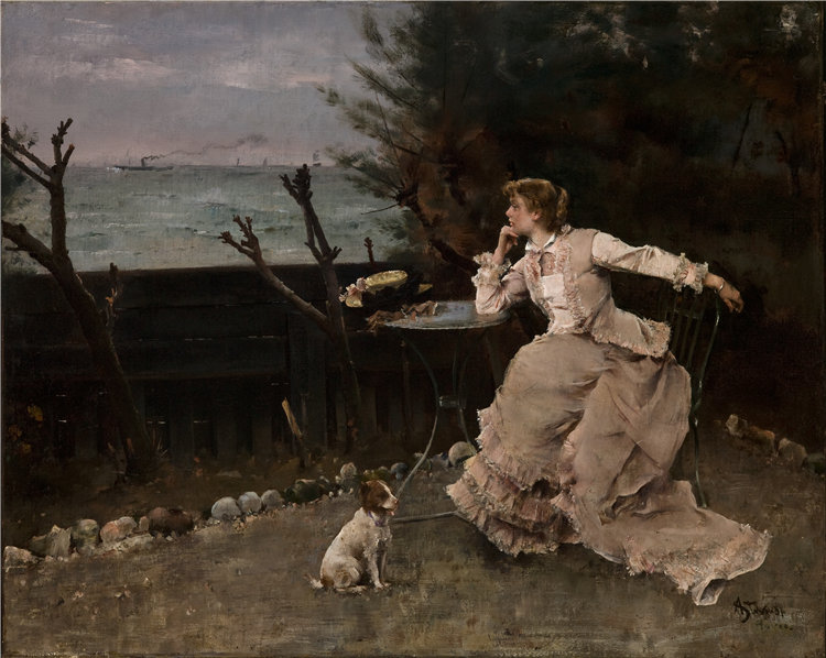 阿尔弗雷德·史蒂文斯(Alfred Stevens, Belgian),比利时人,1823–1906 年-深思熟虑油画