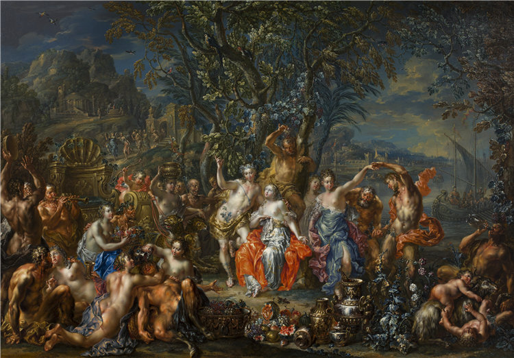 奥地利画家约翰·格奥尔格·普拉策(Johann Georg Platzer)-巴克斯与阿里阿德涅油画