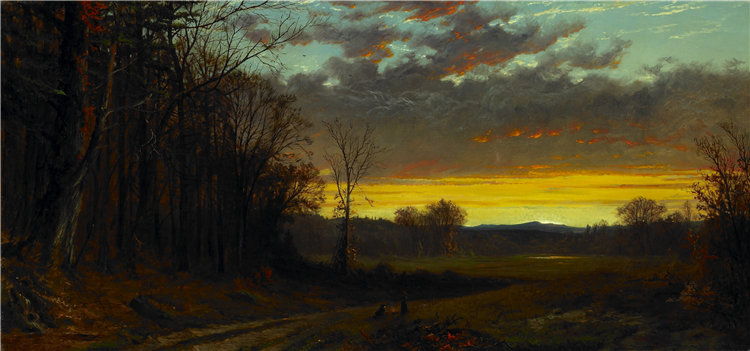 阿尔弗雷德·汤普森·布里彻（Alfred Thompson Bricher），美国人，1837–1908 年-荒野中的黄昏油画