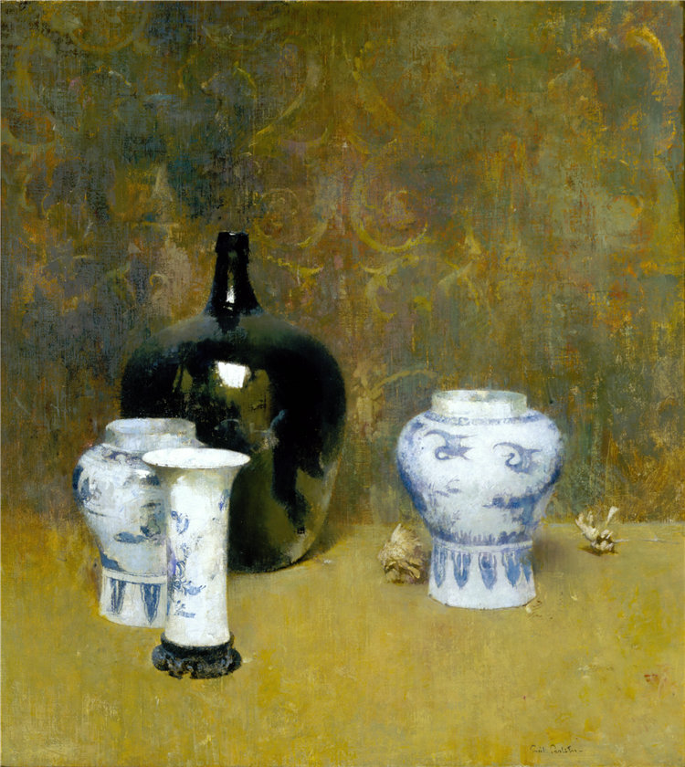 埃米尔·卡尔森(Emil Carlsen),美国画家,1848–1932 年-东方罐子油画