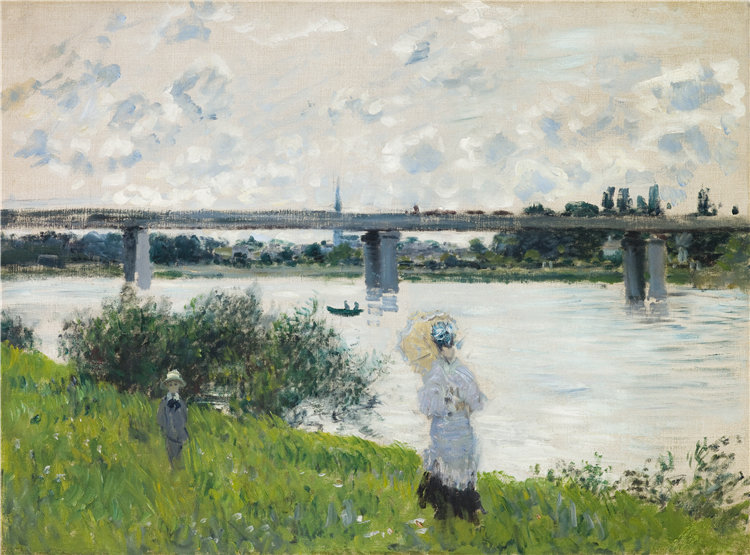 克劳德·莫奈（Claude Monet，法国，1840-1926 年）-阿让特伊铁路桥长廊油画
