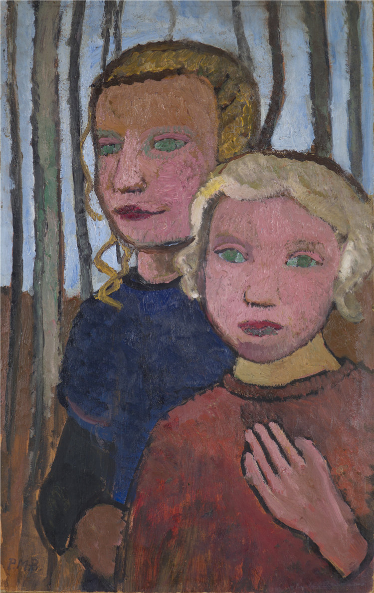 保拉·莫德松-贝克尔（Paula Modersohn-Becker），德国人，1876–1907 年-白桦树前的两个女孩油画