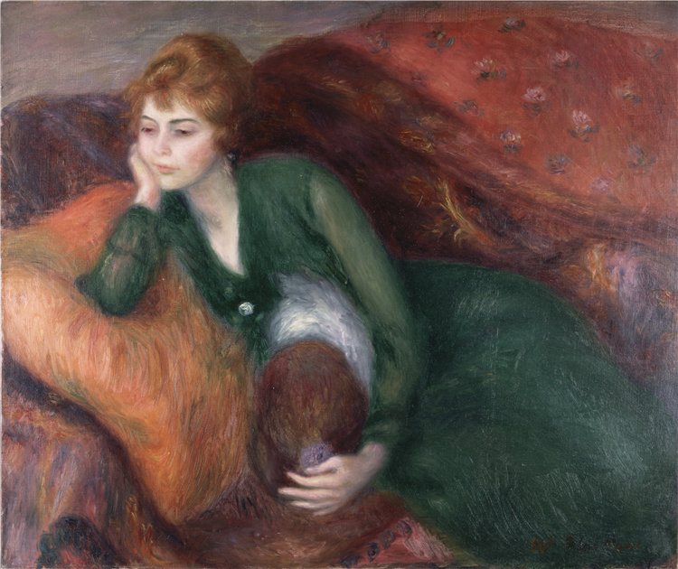 威廉·格拉肯斯（William James Glackens），美国人，1870–1938 年-绿色的年轻女子油画