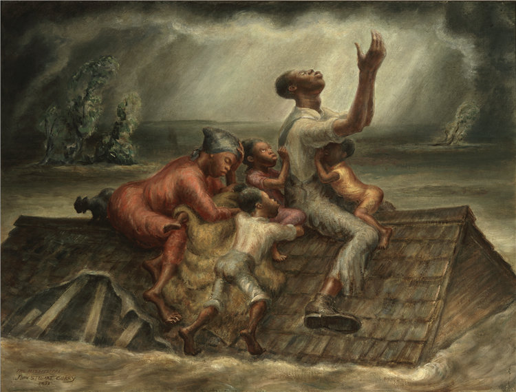 约翰·斯图亚特·库里（John Steuart Curry），美国人，1897–1946 年-密西西比河油画
