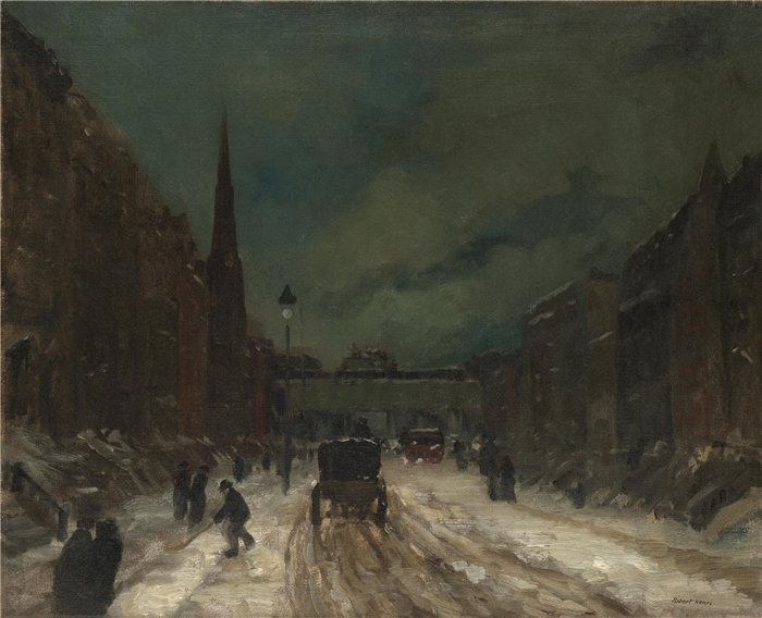 罗伯特·亨利(Robert Henri)-有雪的街景 美国油画