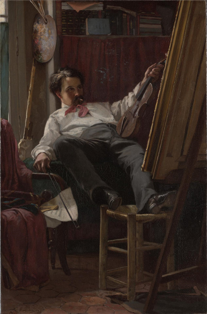 托马斯·霍文登(Thomas·Hovenden），美国人，1840–1895 年-艺术家工作室自画像油画