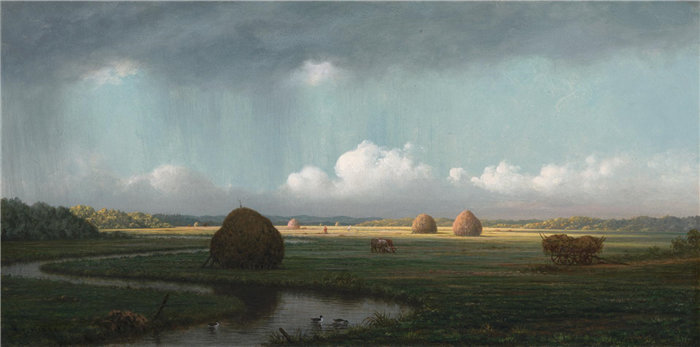 马丁·约翰逊·赫德(Martin JohnsonHeade)，美国人，1819–1904 年-突如其来的阵雨，纽伯里沼泽油画