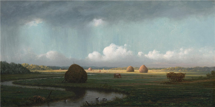马丁·约翰逊·赫德(Martin JohnsonHeade),美国人,1819–1904 年-突如其来的阵雨,纽伯里沼泽油画