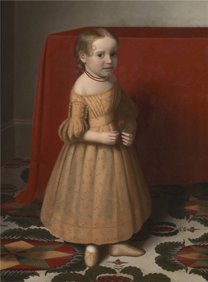 奥利弗·塔贝尔·埃迪（Oliver Tarbell Eddy）-一个带着玫瑰的年轻女孩的肖像油画 美国