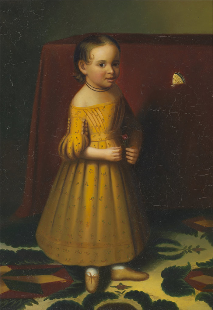 奥利弗·塔贝尔·埃迪（Oliver Tarbell Eddy）-玫瑰和蝴蝶的年轻女孩的肖像油画 美国
