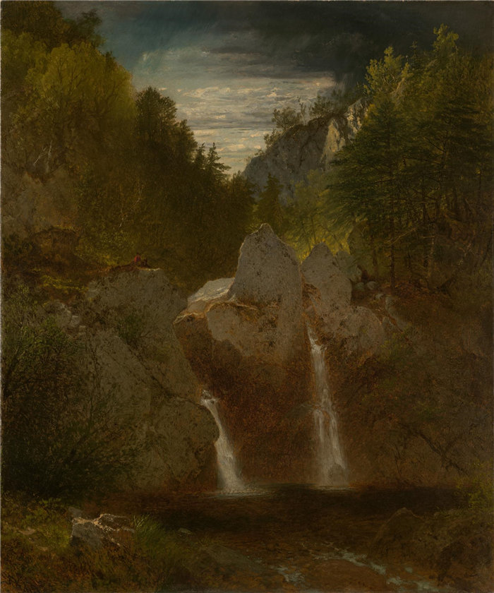 约翰·弗雷德里克·肯塞特（John Frederick Kensett）-岩石池，Bash-Bish 瀑布，1865年油画 美国