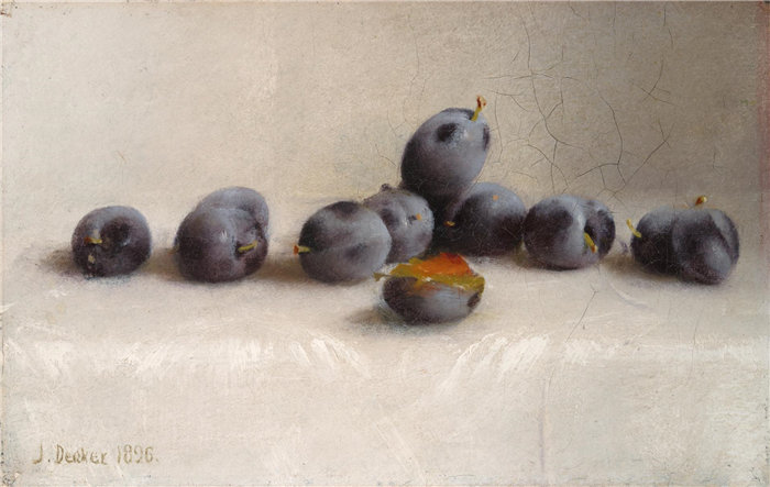 约瑟夫·德克尔(Joseph Decker),美国人,1853–1924 年-十二个李子油画