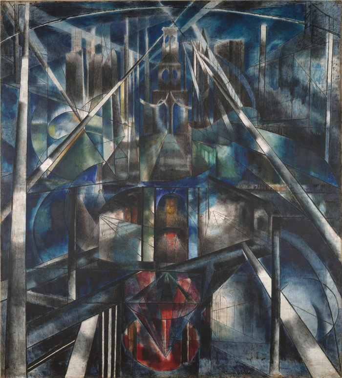 约瑟夫·斯特拉（Joseph Stella）-布鲁克林大桥油画 美国