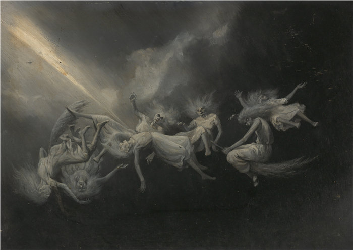 威廉·霍尔布鲁克·比尔德 (William Holbrook Beard)-闪电击中了一群女巫油画 美国