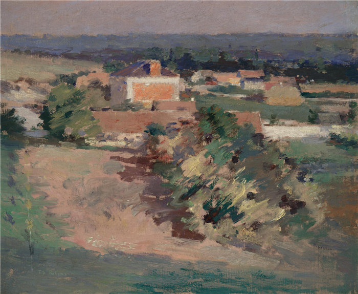 西奥多·罗宾逊（Theodore Robinson），美国人，1852–1896 年-红房子  1892年油画