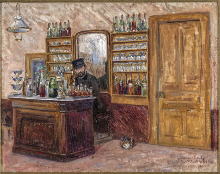 约翰·莱斯利·布雷克 (John Leslie Breck)-M. Baudy 在 Baudy 酒店的办公桌后面油画 美国