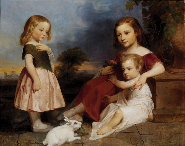 彼得·弗雷德里克·罗瑟梅尔 (Peter Frederick Rothermel)-唐纳儿童的肖像油画 美国
