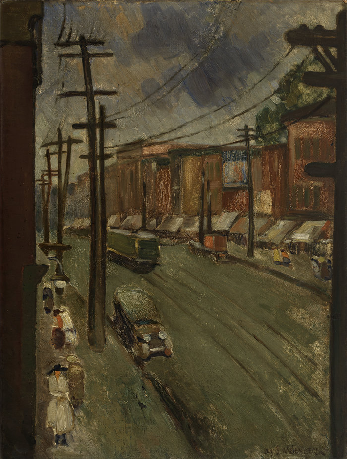 路易斯·维森伯格 (Louis Wiesenberg)-蒙特利尔大街油画 美国