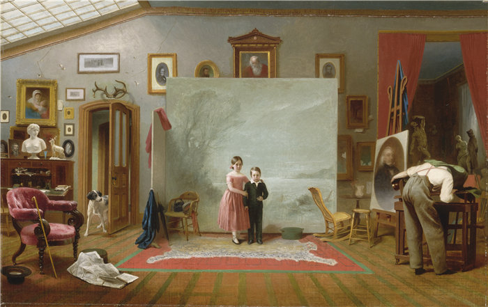 托马斯·勒·克利尔，Thomas Le Clear-室内有肖像油画 美国