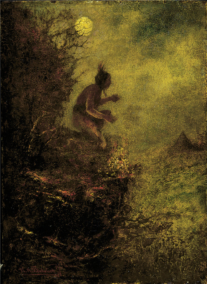 拉尔夫·阿尔伯特·布莱克洛克 (Ralph Albert Blakelock)-信号火油画美国