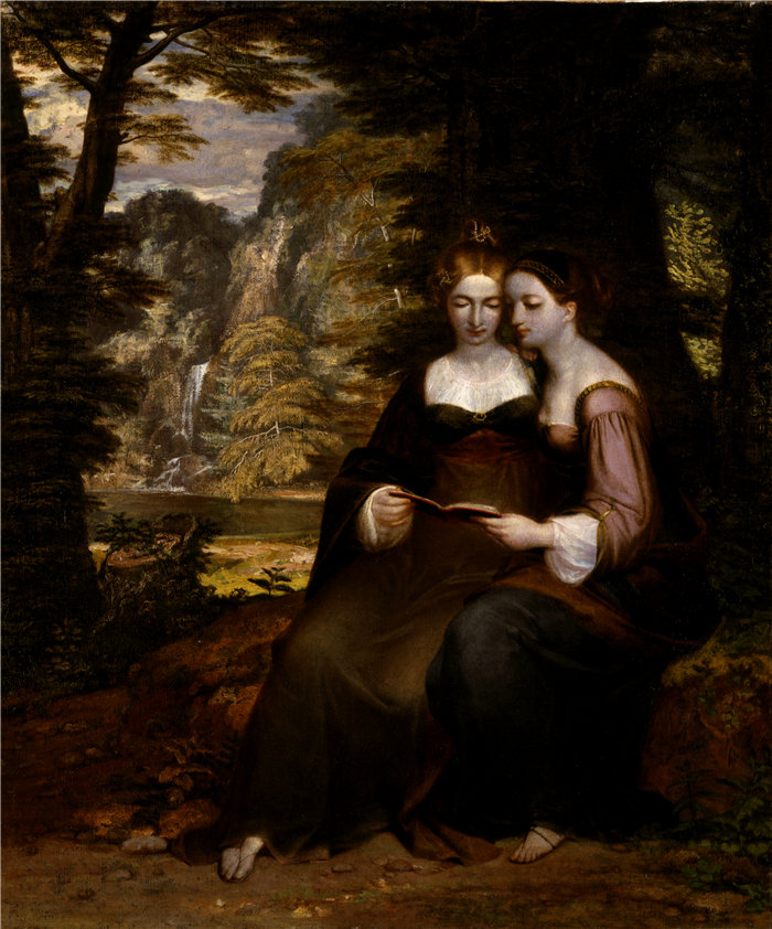 华盛顿·奥尔斯顿（Washington Allston）-赫米娅和海伦娜油画 美国