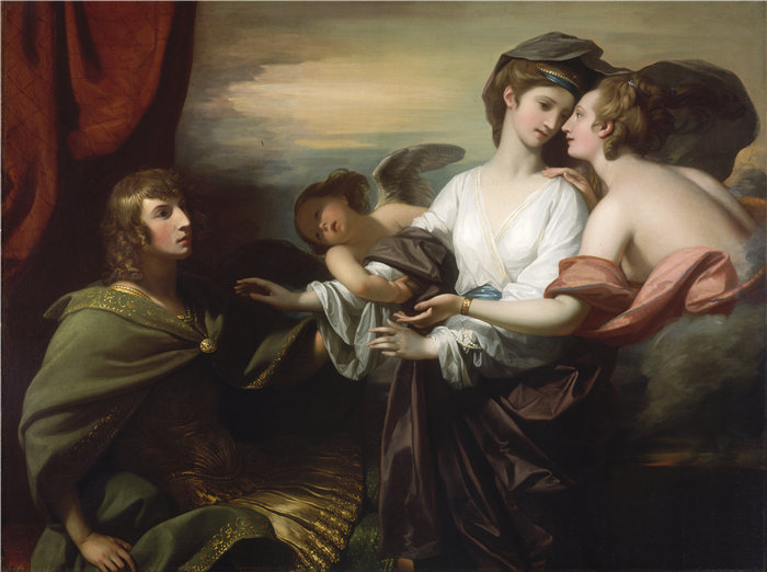 本杰明·韦斯特 (Benjamin West)，美国人，1738–1820 年-海伦来到巴黎油画