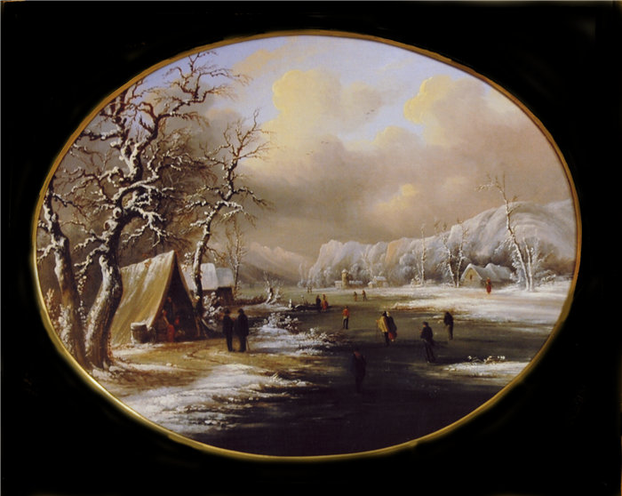 雷吉斯·弗朗索瓦·吉尼奥 (Regis François Gignoux)-新泽西州的冬季滑冰油画 法国