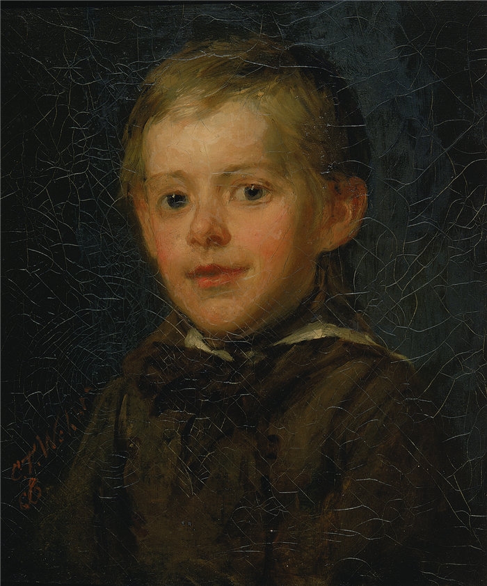 查尔斯·T·韦伯 (Charles T. Webber)-一个男孩的肖像油画 美国
