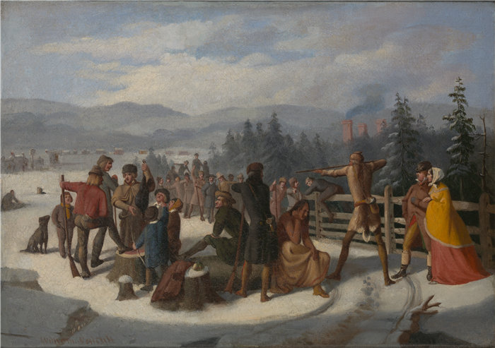 威廉·沃尔卡特（William Walcutt）-射击比赛中的猎鹿人库珀的先驱者场景油画 美国