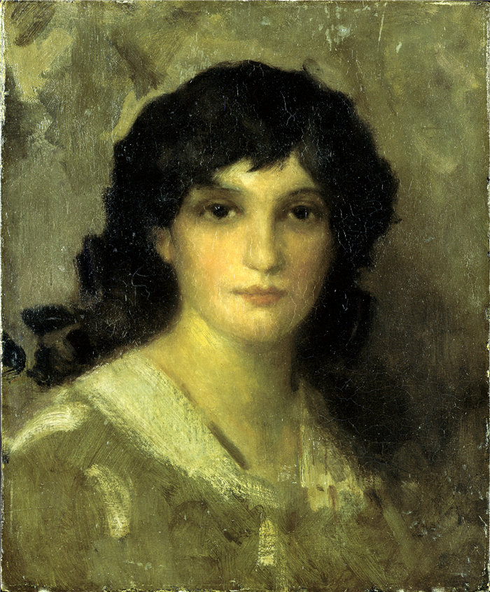 詹姆斯·麦克尼尔·惠斯勒 (James McNeill Whistler)-一个年轻女人的头油画 美国