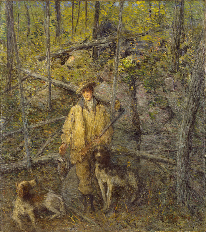 朱利安·奥尔登·威尔(Julian Alden Weir)-猎人和狗油画 美国