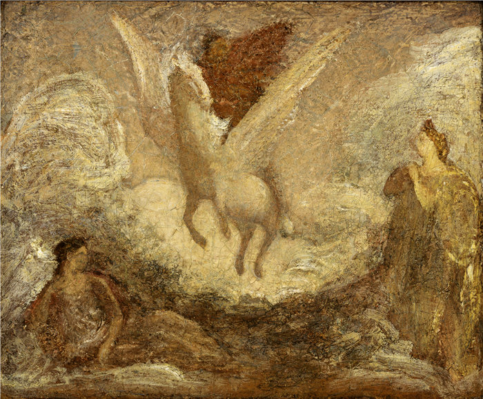 阿尔伯特·平克汉姆·莱德（Albert Pinkham Ryder）-飞马出发油画 美国